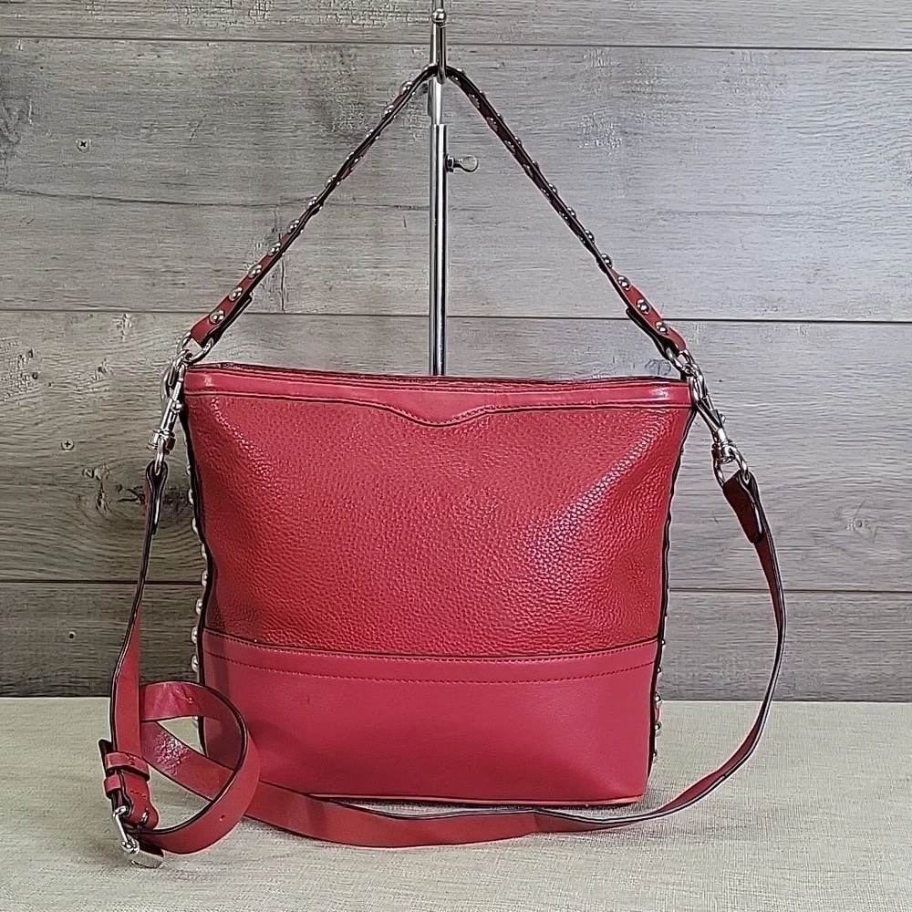 Rebecca Minkoff Blythe Red Studded Leather Shoulder Bag Purse Handbag